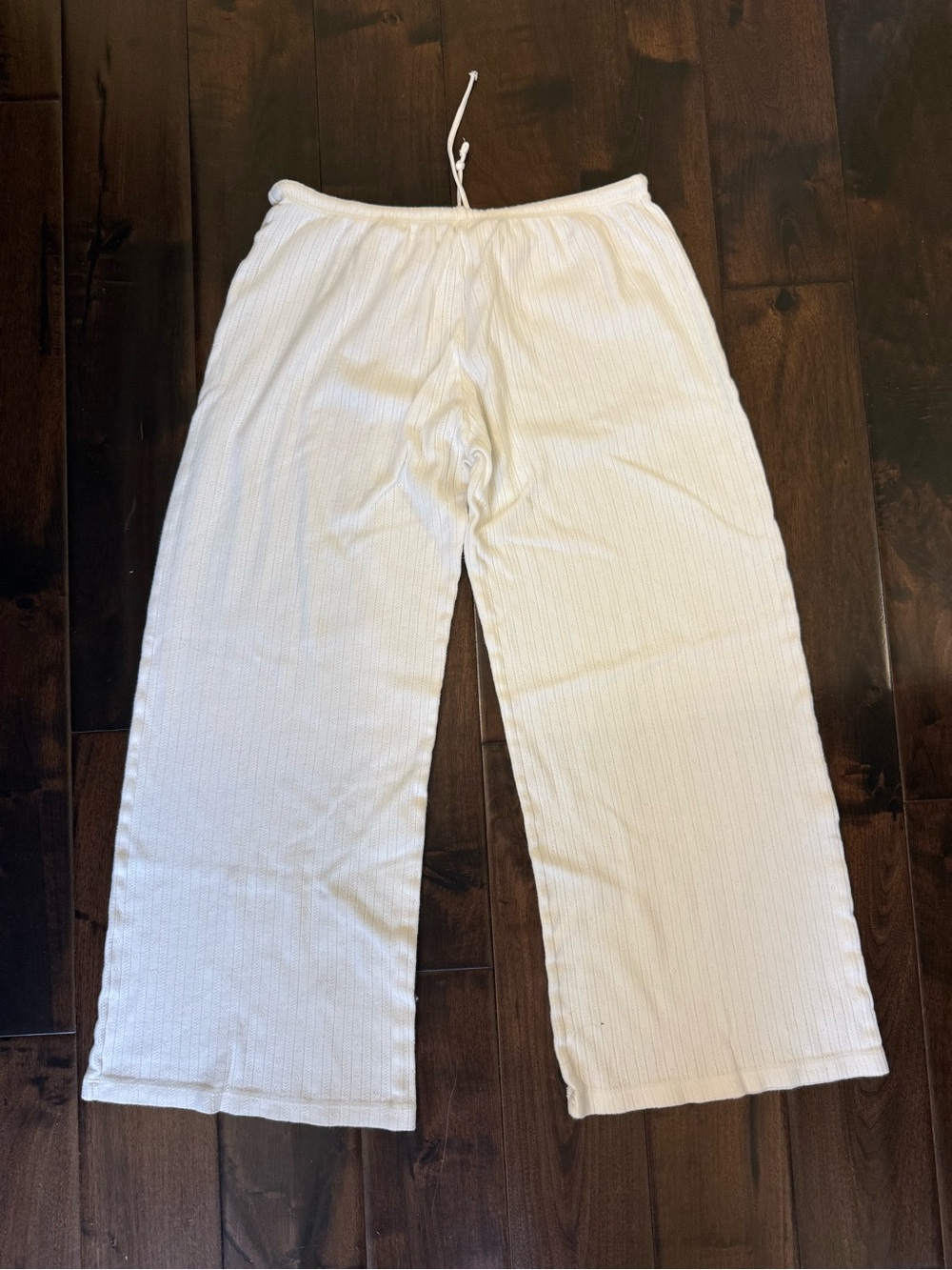 Brandy Melville White Ribbed Wide-Leg Pajama Pants - Picture 2 of 3